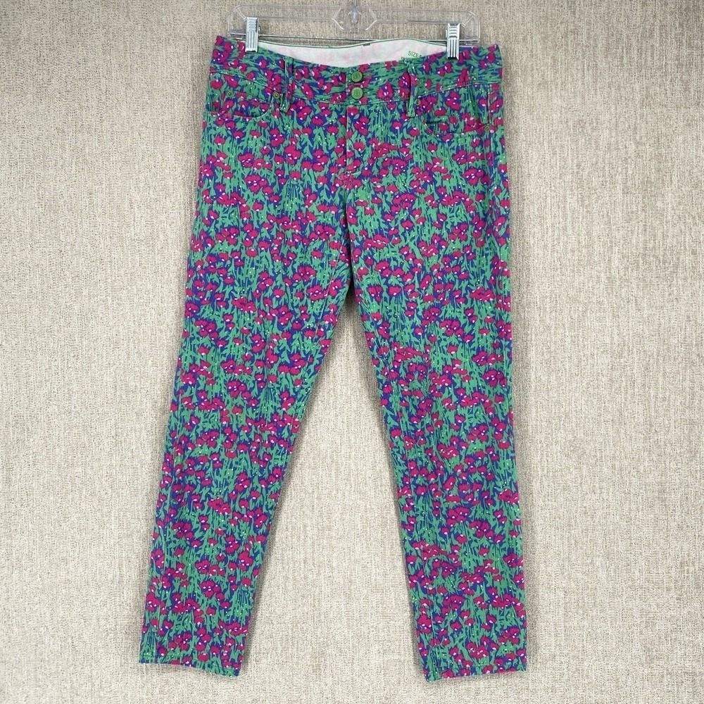 Lilly Pulitzer Pants Women 6 Green Pink Worth Skinny Mini Floral Print Mid Rise
